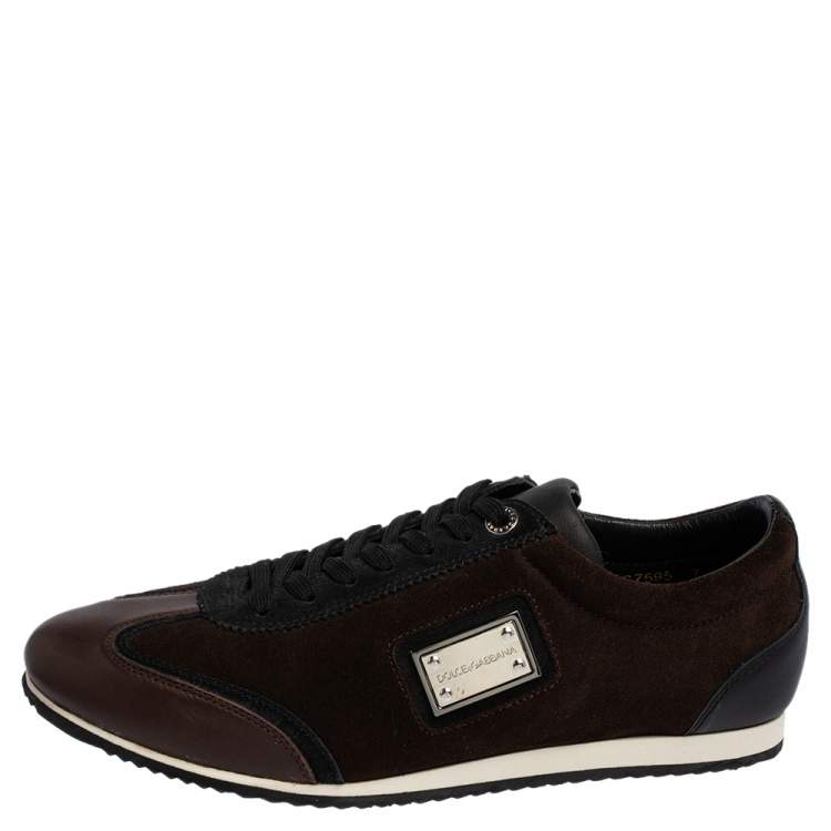 Pre Owned Dolce & Gabbana Brown Suede And Leather Lace Up Sneakers Size 41