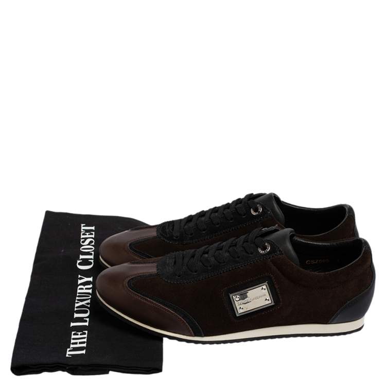 Pre Owned Dolce & Gabbana Brown Suede And Leather Lace Up Sneakers Size 41
