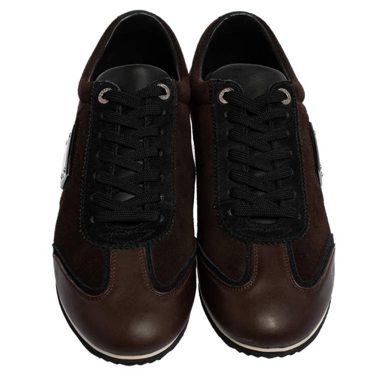 Pre Owned Dolce & Gabbana Brown Suede And Leather Lace Up Sneakers Size 41