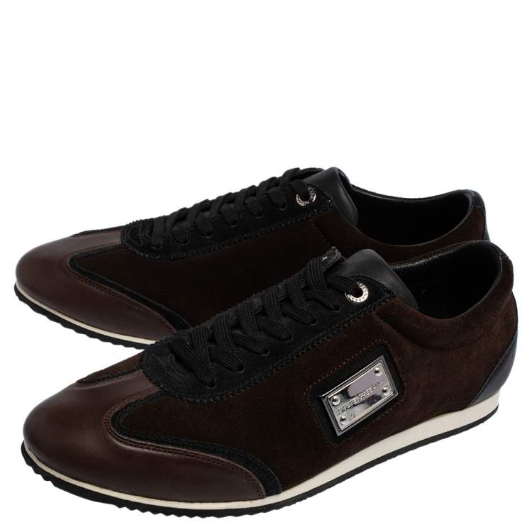 Pre Owned Dolce & Gabbana Brown Suede And Leather Lace Up Sneakers Size 41