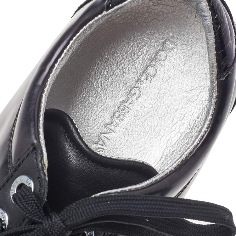 مملوكة مسبقًا Dolce & Gabbana Black Suede, Patent, and Leather Low Top Sneakers Size 40