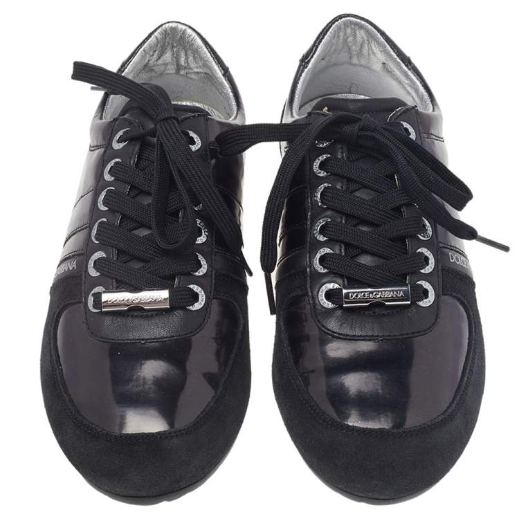 مملوكة مسبقًا Dolce & Gabbana Black Suede, Patent, and Leather Low Top Sneakers Size 40