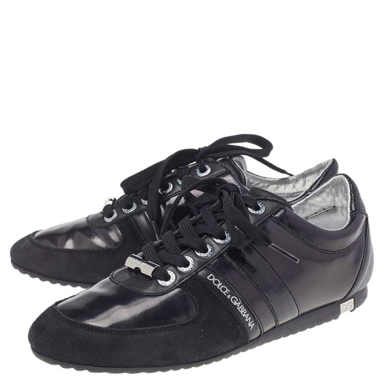 مملوكة مسبقًا Dolce & Gabbana Black Suede, Patent, and Leather Low Top Sneakers Size 40