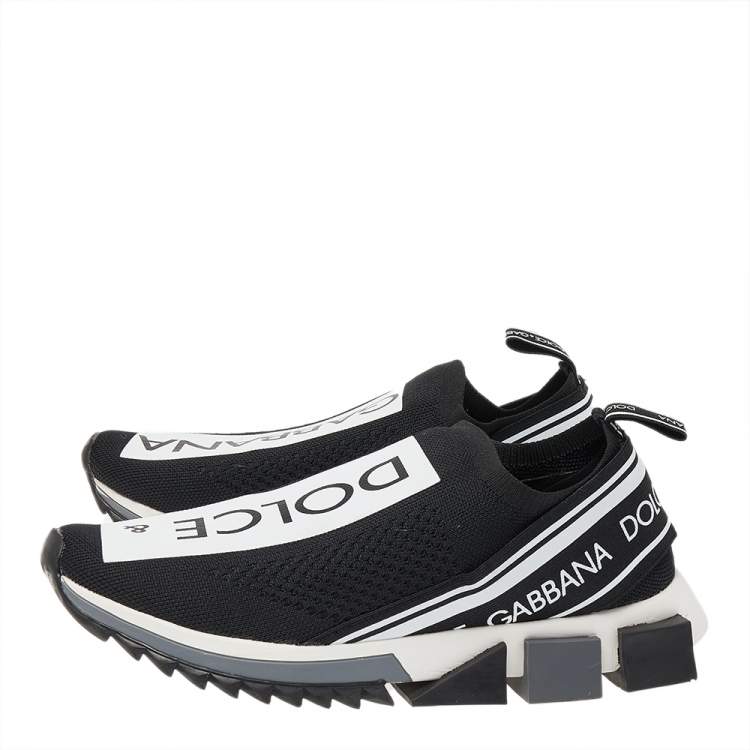 Pre Owned Dolce & Gabbana Black/White Knit Fabric Sorrento Slip On Sneakers Size 43