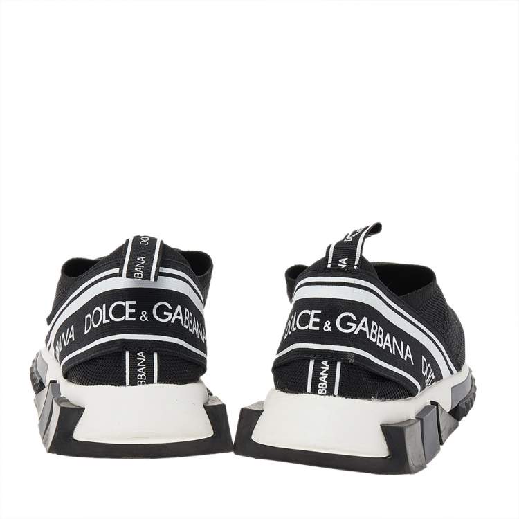 Pre Owned Dolce & Gabbana Black/White Knit Fabric Sorrento Slip On Sneakers Size 43