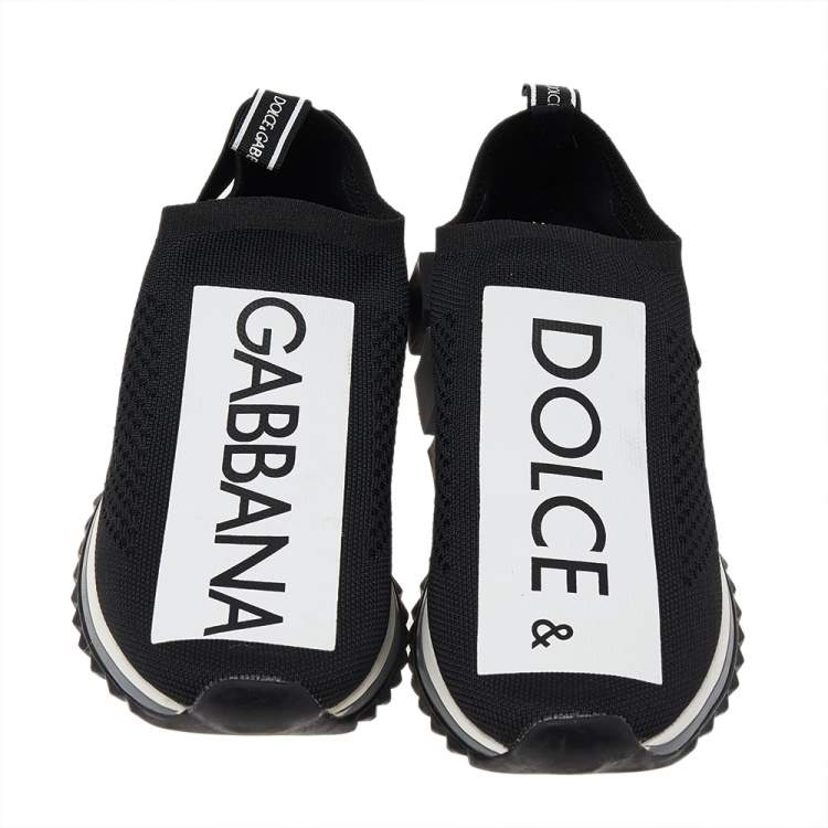 Pre Owned Dolce & Gabbana Black/White Knit Fabric Sorrento Slip On Sneakers Size 43