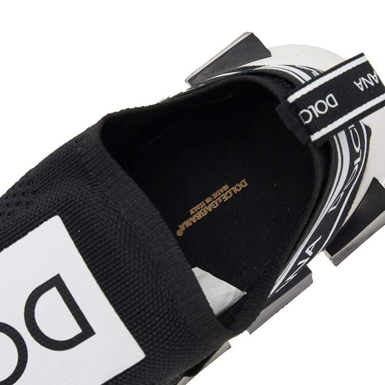 Pre Owned Dolce & Gabbana Black/White Knit Fabric Sorrento Slip On Sneakers Size 43