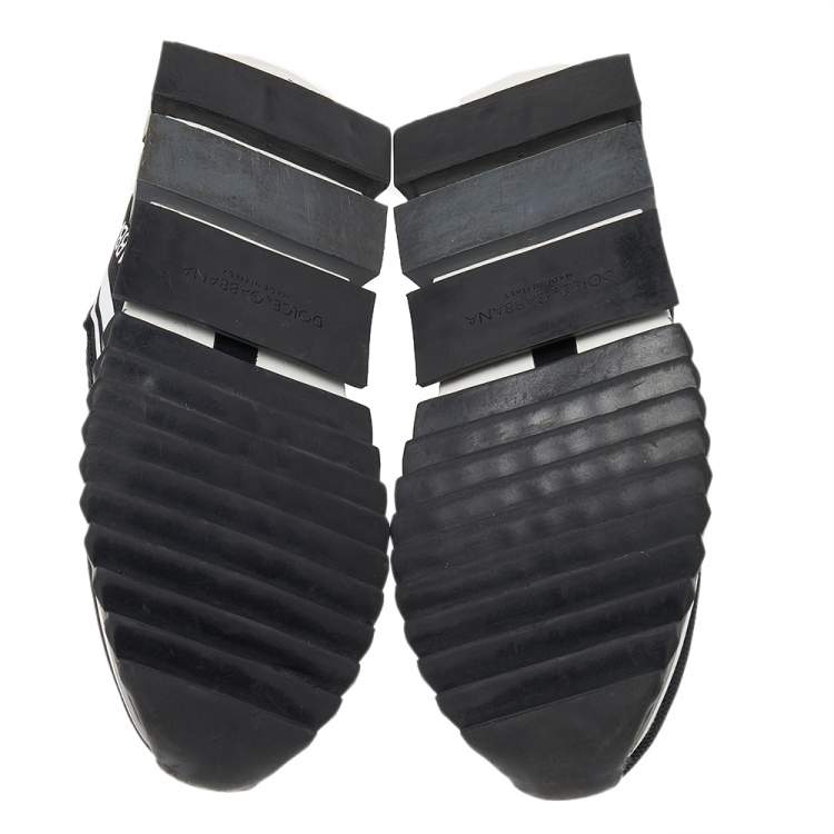 Pre Owned Dolce & Gabbana Black/White Knit Fabric Sorrento Slip On Sneakers Size 43