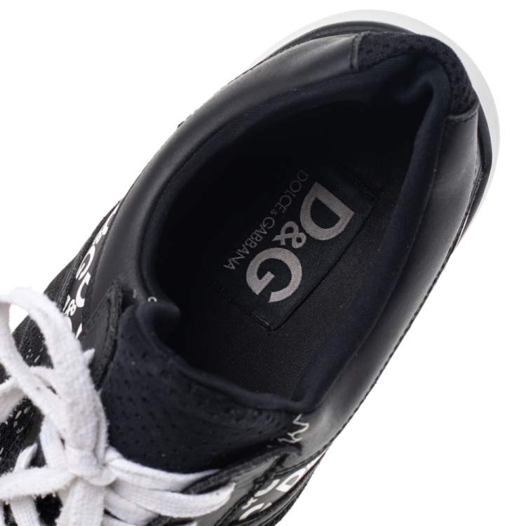 Pre Owned Dolce & Gabbana Black Leather And Mesh Low Top Sneakers Size 45