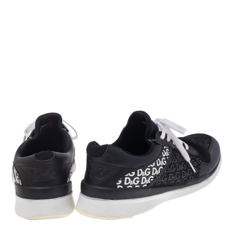 Pre Owned Dolce & Gabbana Black Leather And Mesh Low Top Sneakers Size 45