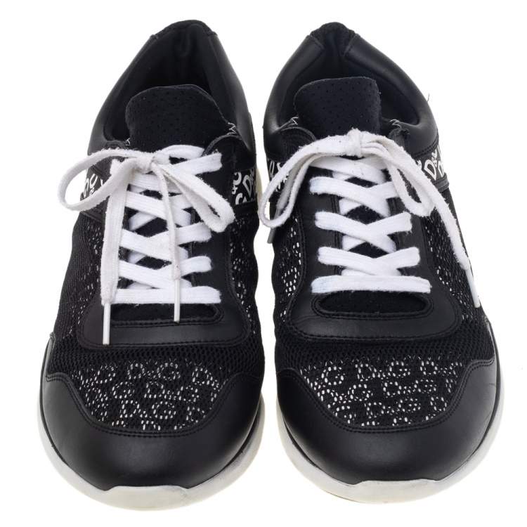 Pre Owned Dolce & Gabbana Black Leather And Mesh Low Top Sneakers Size 45