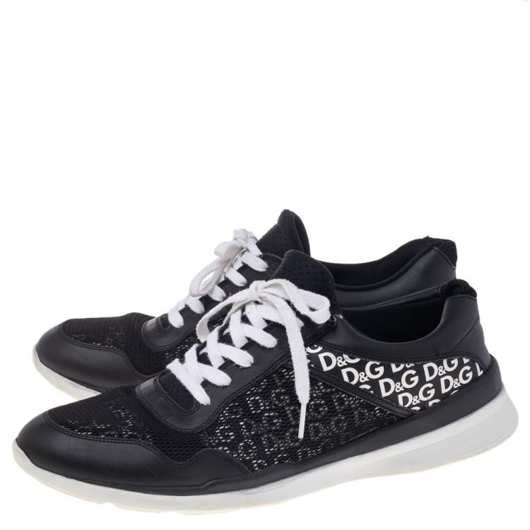 Pre Owned Dolce & Gabbana Black Leather And Mesh Low Top Sneakers Size 45