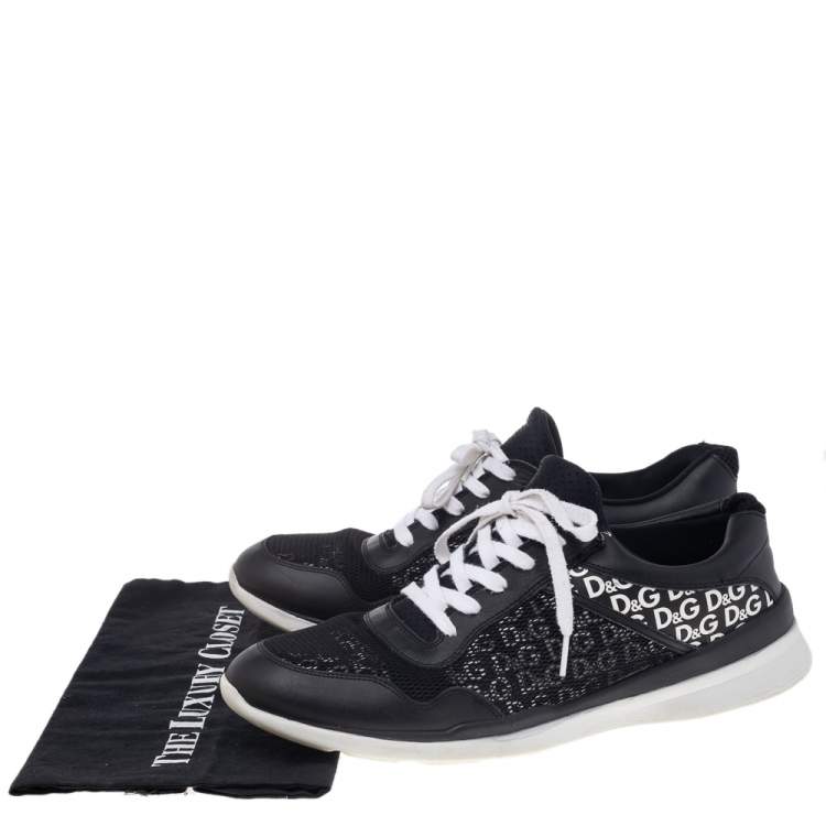 Pre Owned Dolce & Gabbana Black Leather And Mesh Low Top Sneakers Size 45