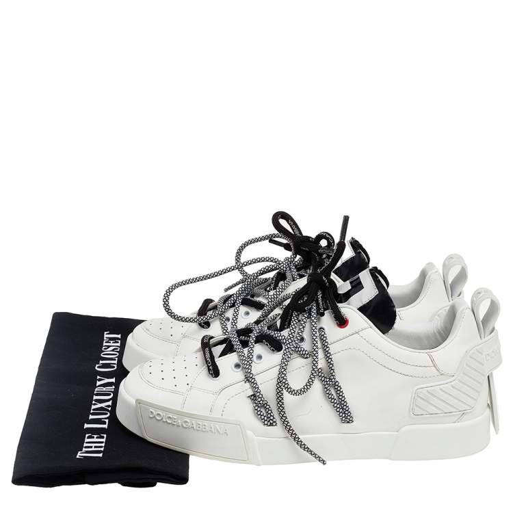 Pre Owned Dolce & Gabbana White Leather Portofino Low Top Sneakers Size 42.5