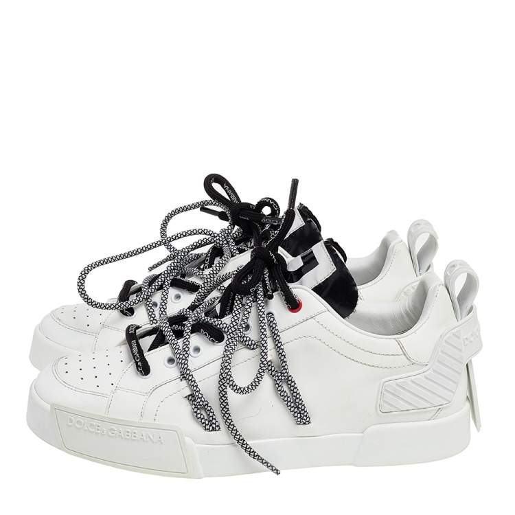 Pre Owned Dolce & Gabbana White Leather Portofino Low Top Sneakers Size 42.5
