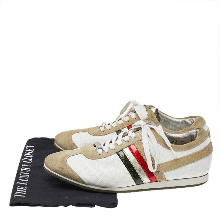 Pre Owned Dolce & Gabbana Beige/White Leather And Suede Low Top Sneakers Size 42