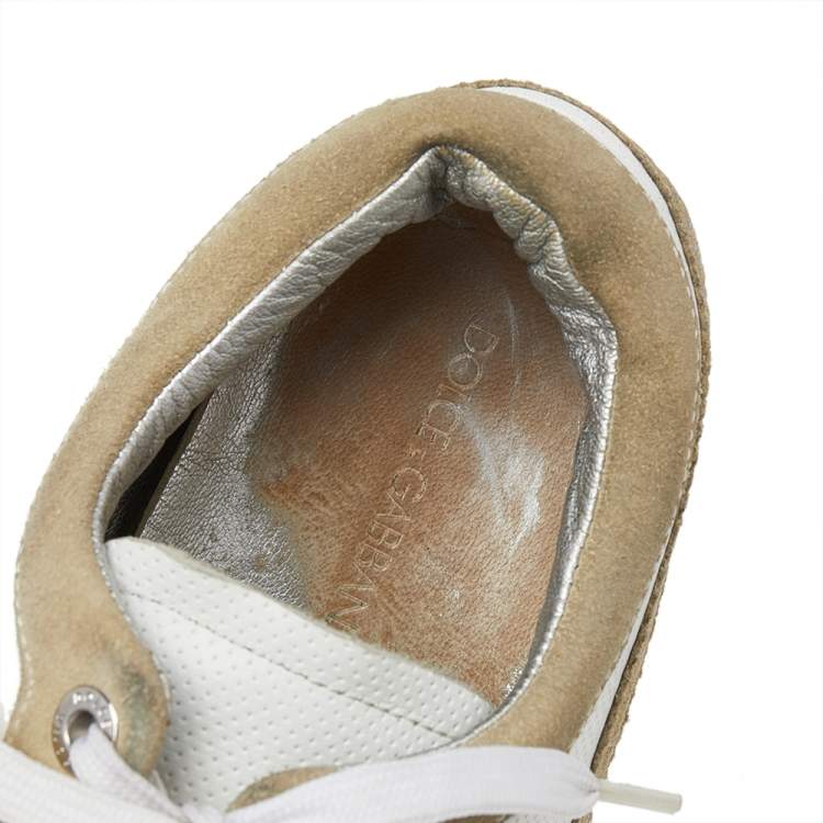 Pre Owned Dolce & Gabbana Beige/White Leather And Suede Low Top Sneakers Size 42
