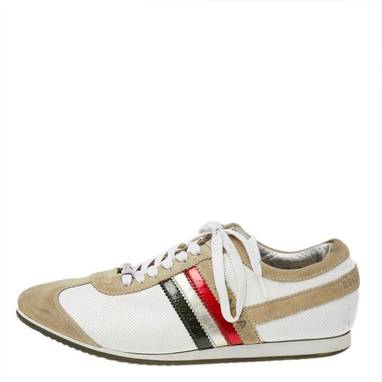 Pre Owned Dolce & Gabbana Beige/White Leather And Suede Low Top Sneakers Size 42