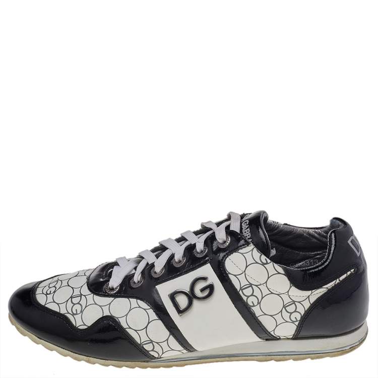 Pre Owned Dolce & Gabbana Black/White Patent And Leather Low Top Sneakers Size 43