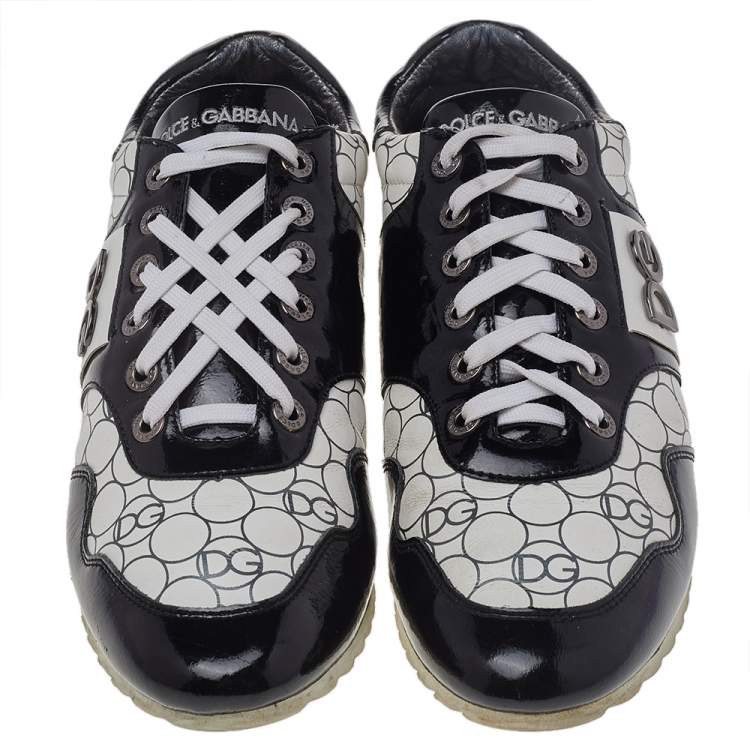 Pre Owned Dolce & Gabbana Black/White Patent And Leather Low Top Sneakers Size 43