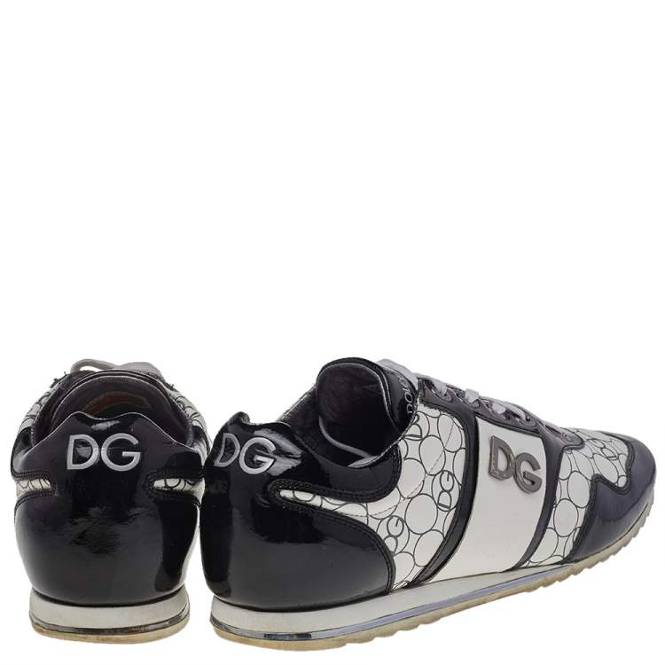 Pre Owned Dolce & Gabbana Black/White Patent And Leather Low Top Sneakers Size 43