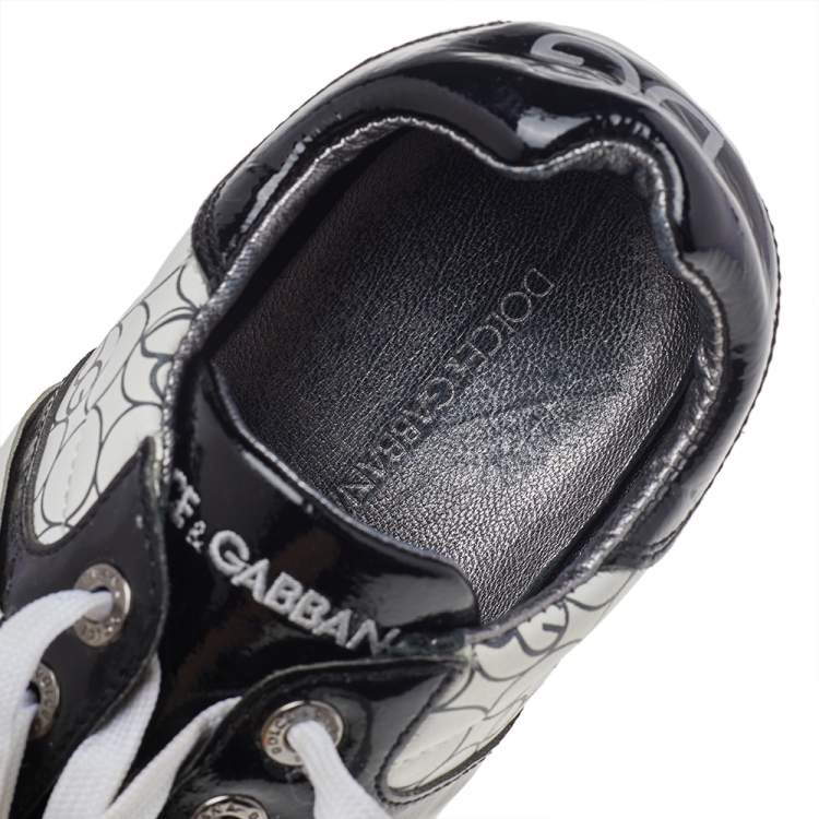 Pre Owned Dolce & Gabbana Black/White Patent And Leather Low Top Sneakers Size 43