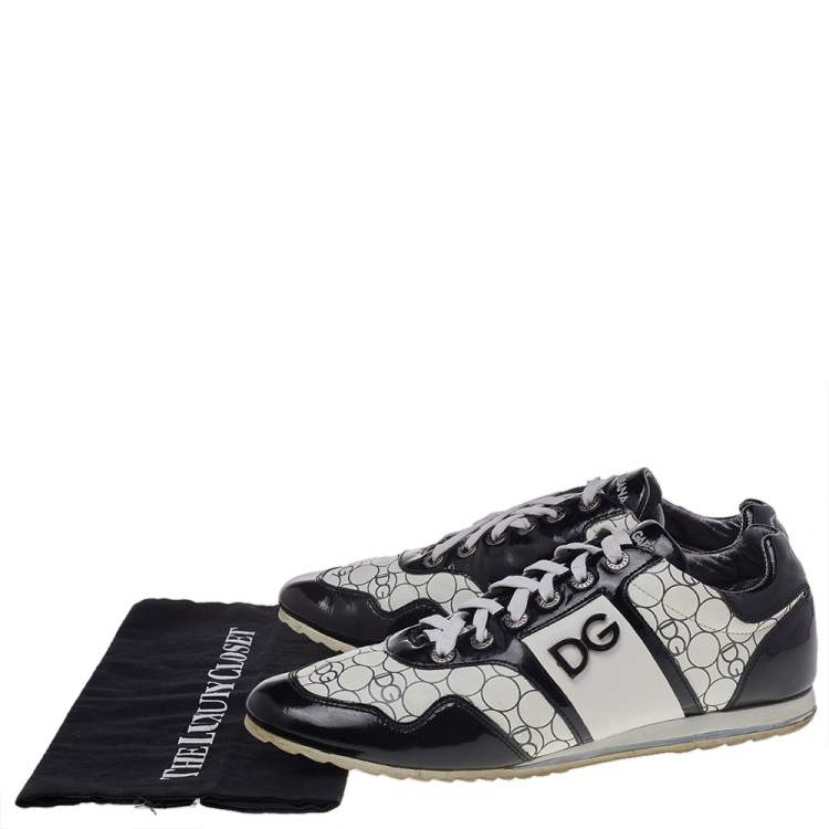 Pre Owned Dolce & Gabbana Black/White Patent And Leather Low Top Sneakers Size 43
