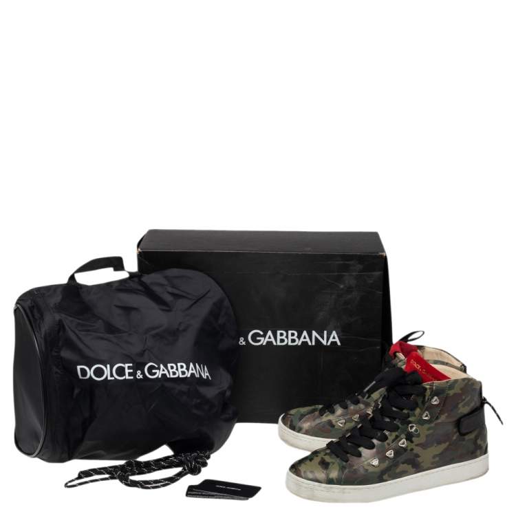 Pre Owned Dolce & Gabbana Multicolor Camouflage Printed Leather High Top Sneakers Size 42