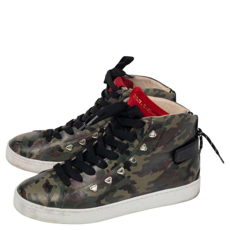 Pre Owned Dolce & Gabbana Multicolor Camouflage Printed Leather High Top Sneakers Size 42