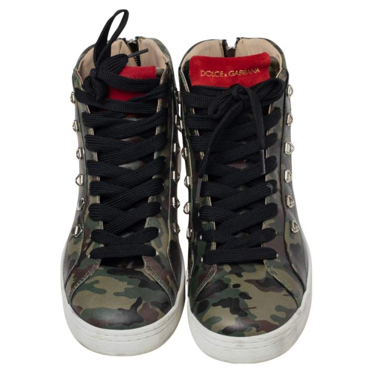 Pre Owned Dolce & Gabbana Multicolor Camouflage Printed Leather High Top Sneakers Size 42