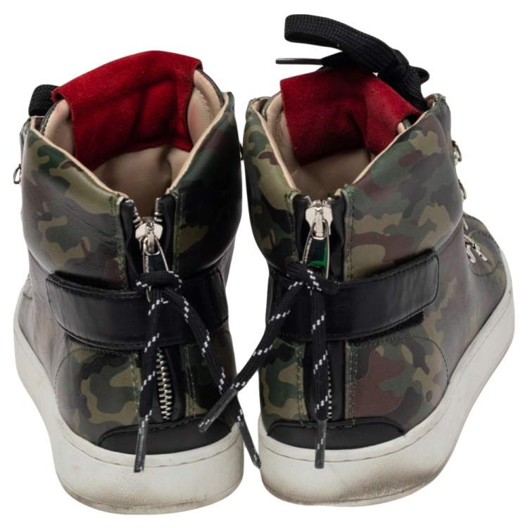 Pre Owned Dolce & Gabbana Multicolor Camouflage Printed Leather High Top Sneakers Size 42