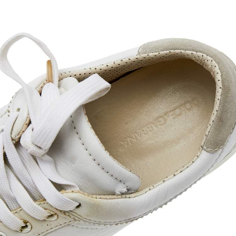 Pre Owned Dolce & Gabbana White Leather Low Top Sneakers Size 43