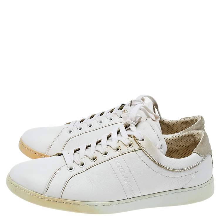 Pre Owned Dolce & Gabbana White Leather Low Top Sneakers Size 43