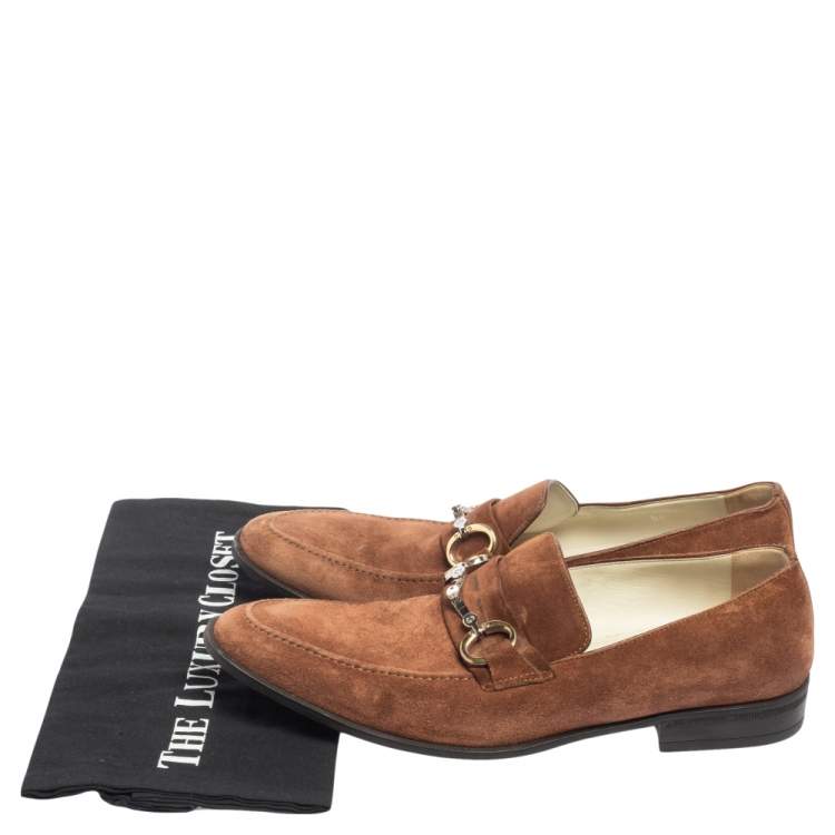 Pre Owned Dolce & Gabbana Brown Suede Bit Slip On Loafers Size 40.5