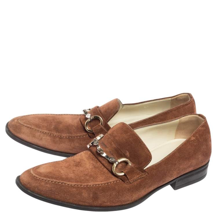 Pre Owned Dolce & Gabbana Brown Suede Bit Slip On Loafers Size 40.5