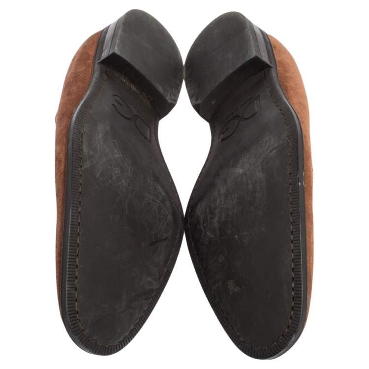 Pre Owned Dolce & Gabbana Brown Suede Bit Slip On Loafers Size 40.5