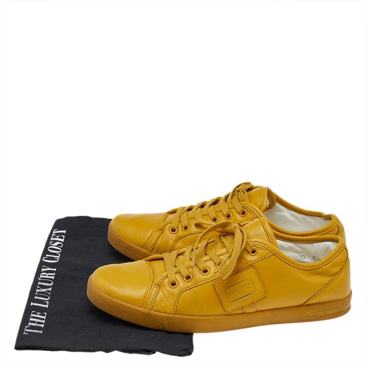 Pre Owned Dolce & Gabbana Yellow Leather Cap Toe Low Top Sneakers Size 40.5