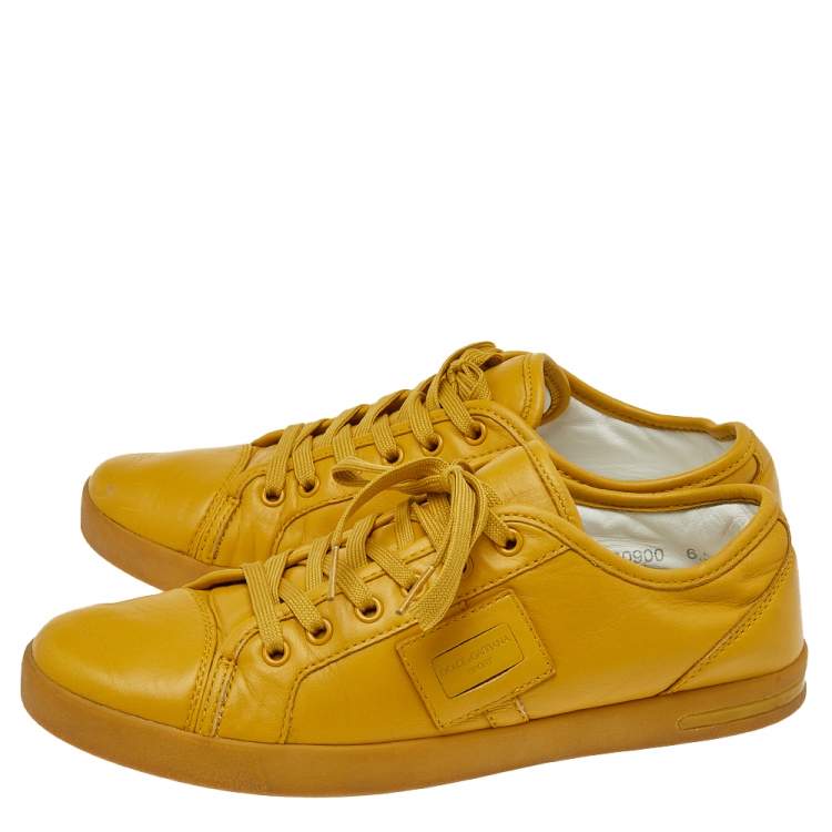 Pre Owned Dolce & Gabbana Yellow Leather Cap Toe Low Top Sneakers Size 40.5