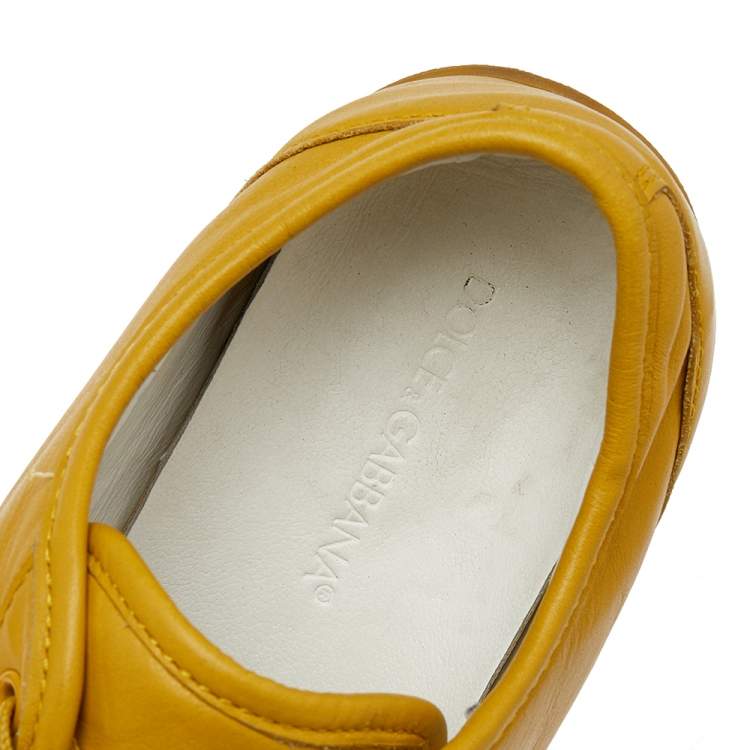 Pre Owned Dolce & Gabbana Yellow Leather Cap Toe Low Top Sneakers Size 40.5
