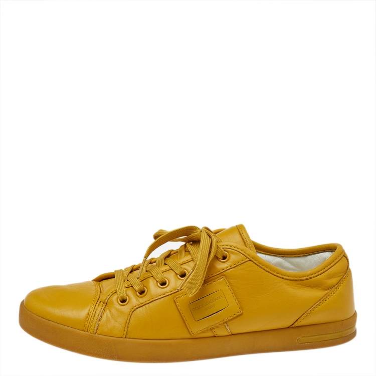 Pre Owned Dolce & Gabbana Yellow Leather Cap Toe Low Top Sneakers Size 40.5
