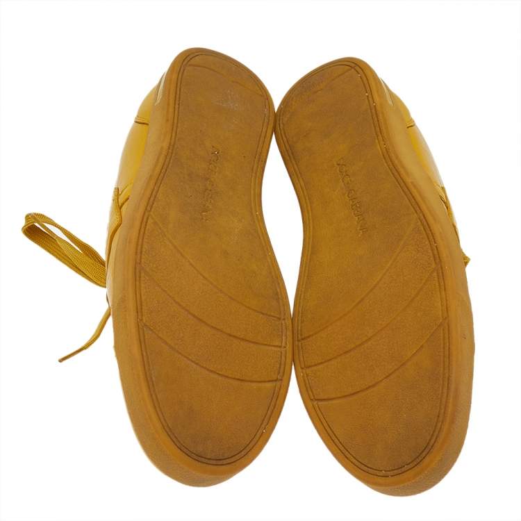 Pre Owned Dolce & Gabbana Yellow Leather Cap Toe Low Top Sneakers Size 40.5