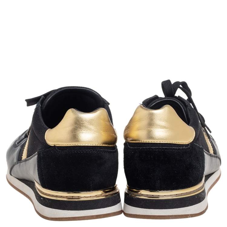 Pre Owned Dolce & Gabbana Black/Gold Leather and Mesh Low Top Sneakers Size 45