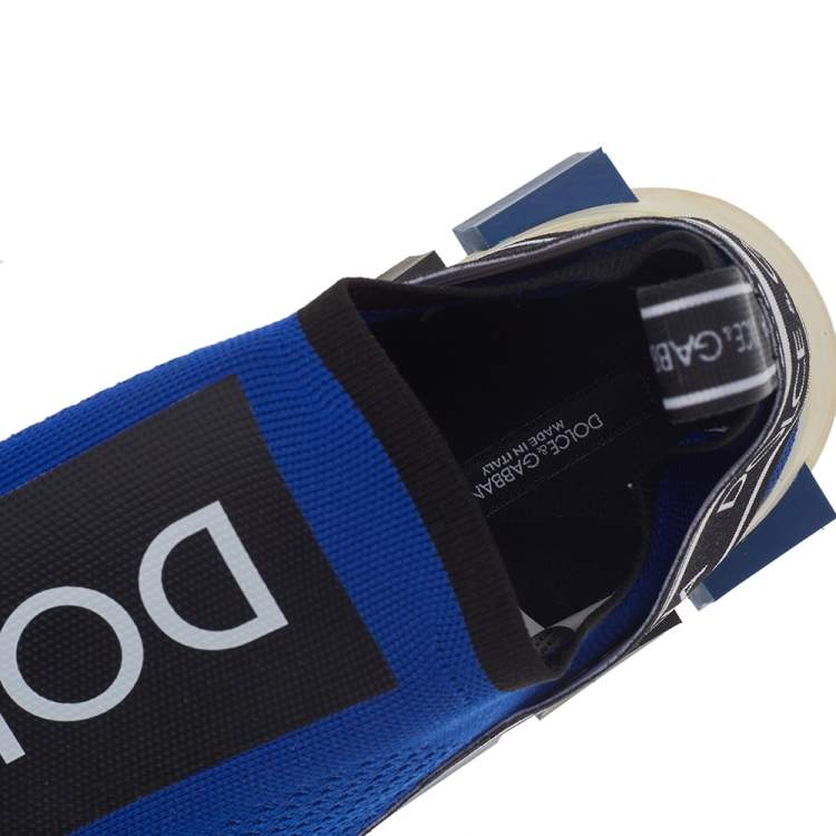 Pre Owned Dolce & Gabbana Blue Knit Fabric Sorrento Slip On Sneakers Size 42