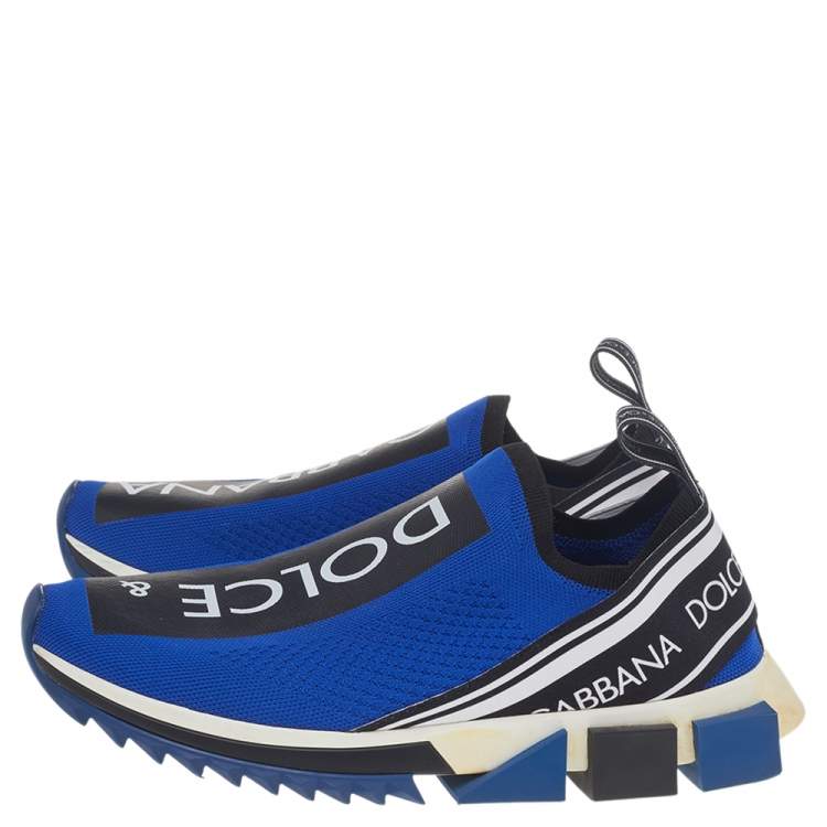 Pre Owned Dolce & Gabbana Blue Knit Fabric Sorrento Slip On Sneakers Size 42