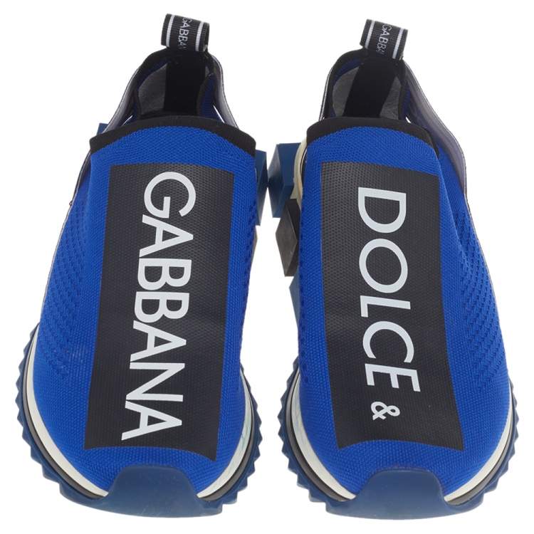 Pre Owned Dolce & Gabbana Blue Knit Fabric Sorrento Slip On Sneakers Size 42