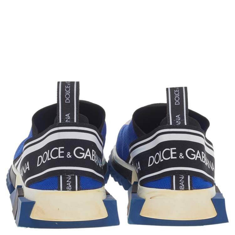 Pre Owned Dolce & Gabbana Blue Knit Fabric Sorrento Slip On Sneakers Size 42