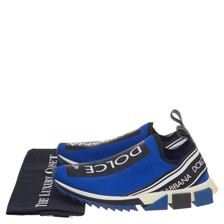 Pre Owned Dolce & Gabbana Blue Knit Fabric Sorrento Slip On Sneakers Size 42