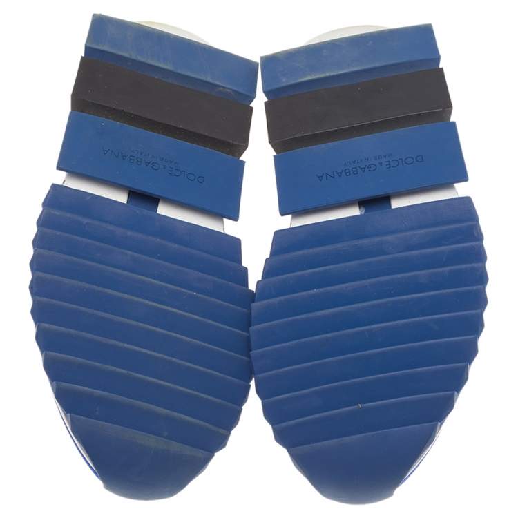 Pre Owned Dolce & Gabbana Blue Knit Fabric Sorrento Slip On Sneakers Size 40