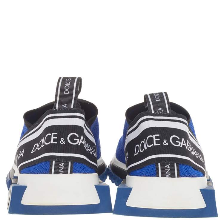 Pre Owned Dolce & Gabbana Blue Knit Fabric Sorrento Slip On Sneakers Size 40