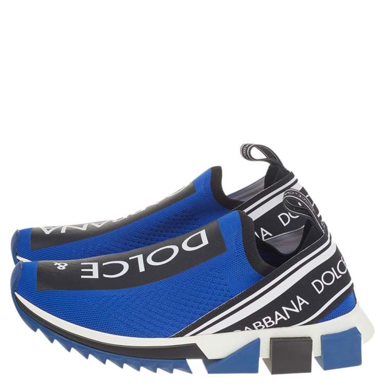 Pre Owned Dolce & Gabbana Blue Knit Fabric Sorrento Slip On Sneakers Size 40